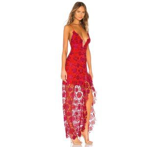 Lovers + Friends Tarron Magenta and Red Lace Gown Size Small; worn once like new